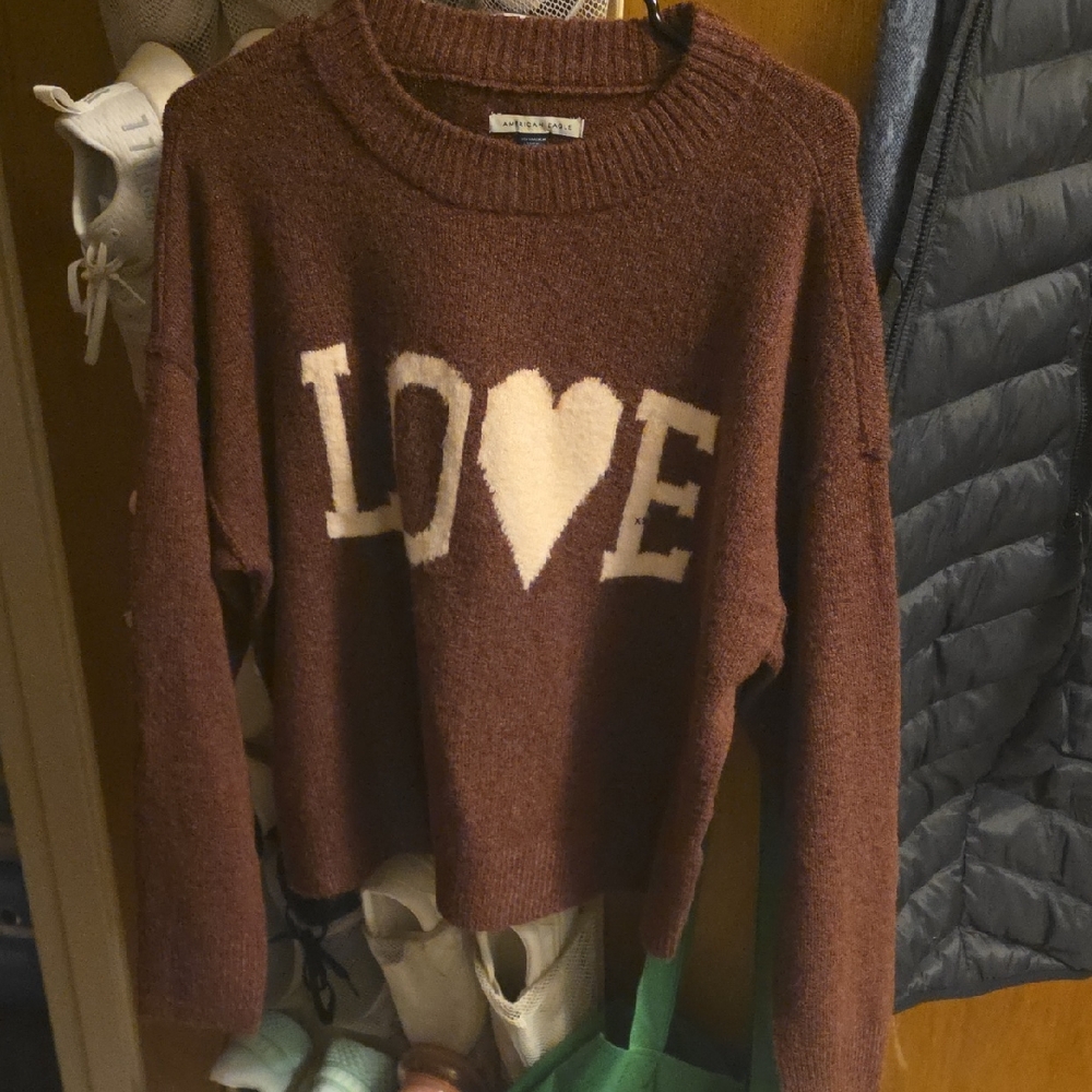 American Eagle Outfitters Brown 'LOVE' Sweater